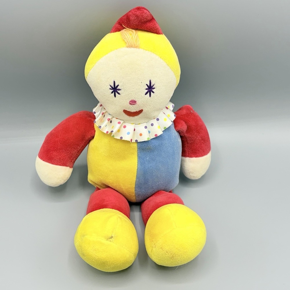 Vintage Gund Kinder Plush 1986 Clown With Rattle Baby Toy 10"